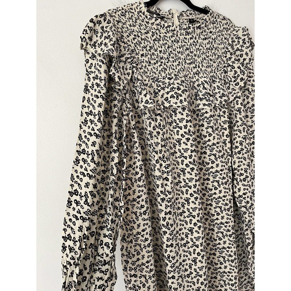 NWT Scotch & Soda Black Floral Smocked Frill Long Sleeve Mini Dress Sz Medium - Picture 8 of 12